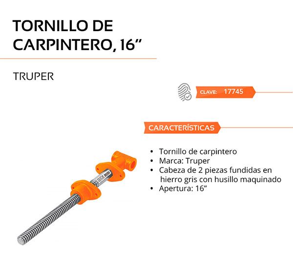 Tornillo de Banco Carpintero 16 Truper - Mi Ferretería